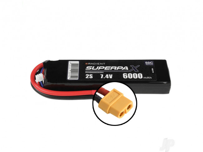 Radient 6000mAh 2S 7.4v 50C RC LiPo Battery w/ XT60 Connector Plug