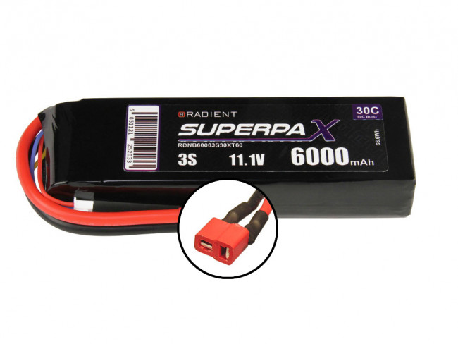 Radient 6000mAh 3S 11.1v 30C RC LiPo Battery w/ Deans (HCT) Connector Plug