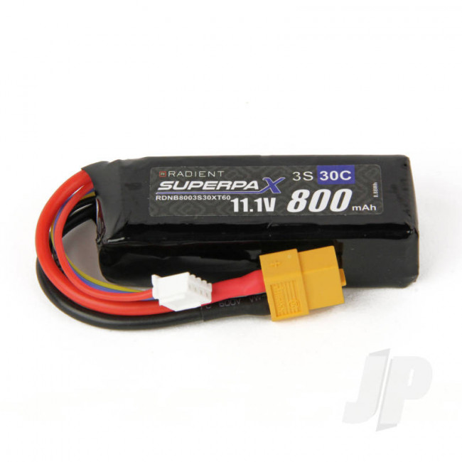 Radient 800mAh 3S 11.1V 30C RC LiPo Battery w/XT60 Connector Plug