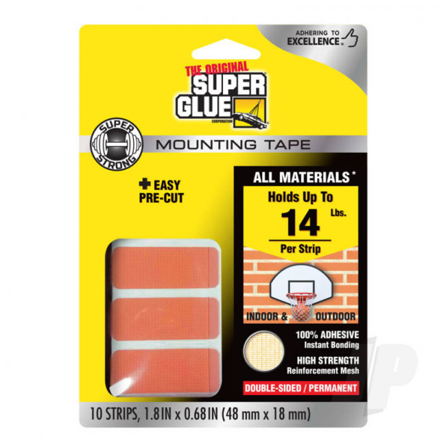 Super Glue Double-Sided Permanent Mounting Adhesive Tape Strips (10 strips, 48mmx18mm)