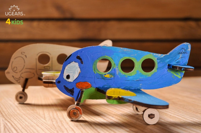 UGears Aeroplane 3D Wooden Colouring Puzzle aeroplane Kit for Kids