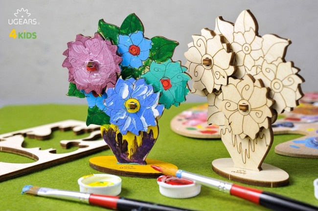 UGears Flower Bouquet 3D Wooden Colouring Puzzle Kit for Kids