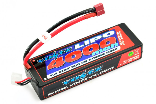 Voltz 4000mAh 2S 7.4v 50C Hard Case LiPo RC Car Battery w/Deans Connector Plug