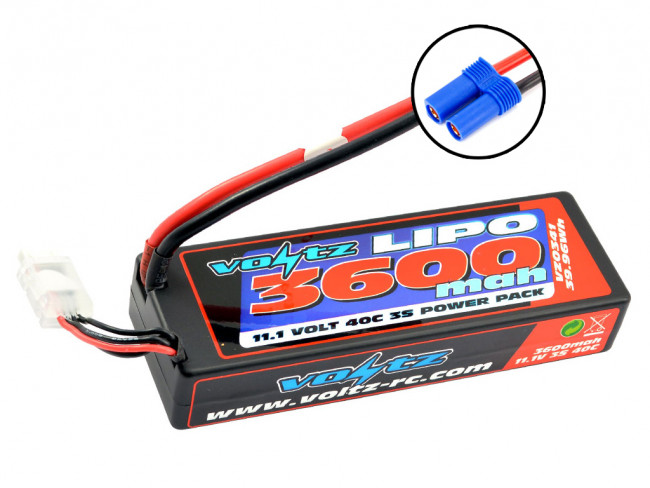 Voltz 3600mAh 3S 11.1V 40C Hard Case LiPo RC Car Battery (2S Size!) w/EC5 Plug