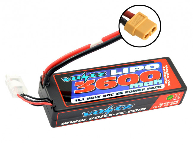 Voltz 3600mAh 3S 11.1V 40C Hard Case LiPo RC Car Battery (2S Size!) w/XT60 Plug