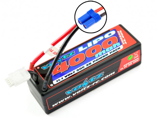 Voltz 4000mAh 3S 11.1V 50C Hard Case LiPo RC Car Battery w/EC5 Connector Plug