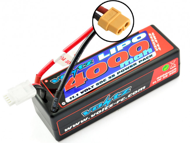Voltz 4000mAh 3S 11.1V 50C Hard Case LiPo RC Car Battery w/XT60 Connector Plug