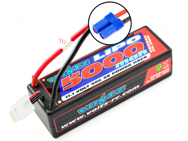 Voltz 5000mAh 3S 11.1V 50C Hard Case LiPo RC Car Battery w/EC5 Connector Plug