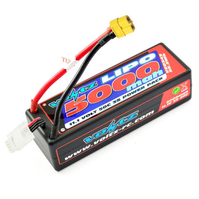 Voltz 5000mAh 3S 11.1V 50C Hard Case LiPo RC Car Battery w/XT60 Connector Plug