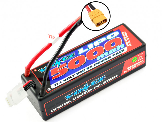 Voltz 5000mAh 3S 11.1V 50C Hard Case LiPo RC Car Battery w/XT90 Connector Plug