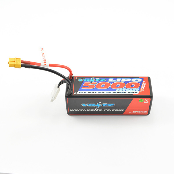 Voltz 5000mAh 4S 14.8V 50C Hard Case LiPo RC Car Battery w/XT60 Connector Plug