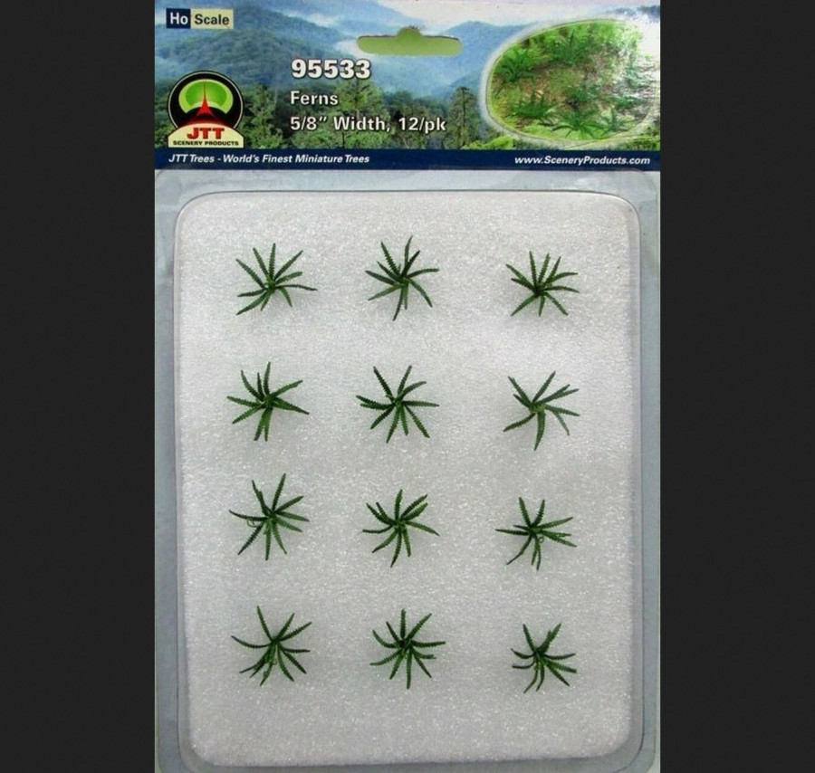 JTT Scenics 95533 Ferns each 5 eighths of an inch wide 12 pack HO Scale