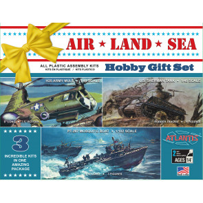 US Navy Air, Land & Sea Sherman Tank, HUP-2, PT Boat Plastic Model Kit Gift Set