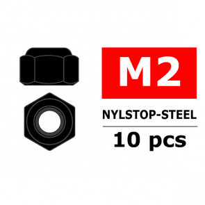 Team Corally Steel Nylstop Nut M2 Black Coated 10 Pcs