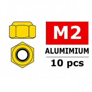 Team Corally Aluminium Nylstop Nut M2 Gold 10 Pcs