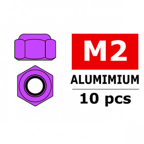 Team Corally Aluminium Nylstop Nut M2 Purple 10 Pcs