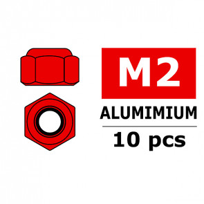 Team Corally Aluminium Nylstop Nut M2 Red 10 Pcs