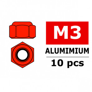 Team Corally Aluminium Nylstop Nut M3 Red 10 Pcs