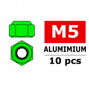 Team Corally Aluminium Nylstop Nut M5 Green 10 Pcs