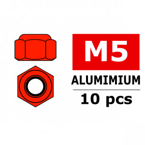 Team Corally Aluminium Nylstop Nut M5 Red 10 Pcs