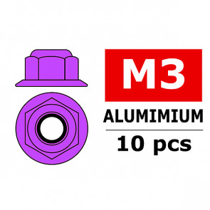Team Corally Aluminium Nylstop Nut M3 Flanged Purple 10
