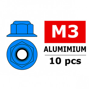 Team Corally Aluminium Nylstop Nut M3 Flanged Blue 10 P