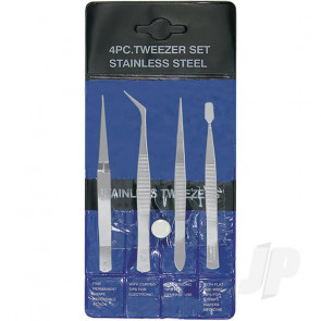 Excel 4-Piece Stainless Steel Tweezer Set with Pointed, Self Closing, Stamp, Curved (4pcs)