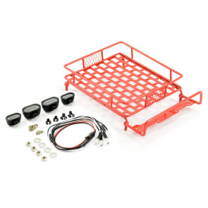Fastrax RC Scale Model Car Red Aluminium Luggage Rack W/LED Lights 165x112mm