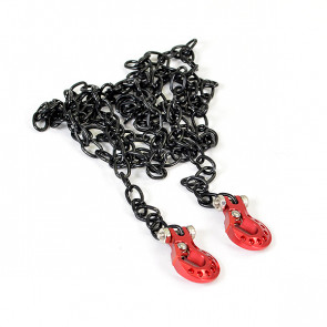 Fastrax RC Scale Model Car Deluxe Aluminium Red Winch Hooks & Black Chain Set