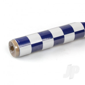 Oracover 2m Fun-3 Large Chequered White/Dark Blue Covering for RC Model Planes