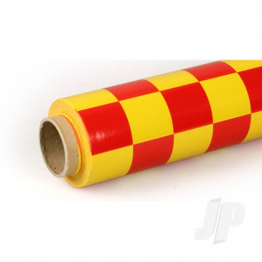 Oracover 10m Fun-3 Large Chequered Yellow/Red Covering for RC Model Planes