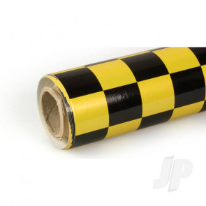 Oracover 10m Fun-3 Large Chequered Pearl Yellow/Black Covering for RC Model Planes