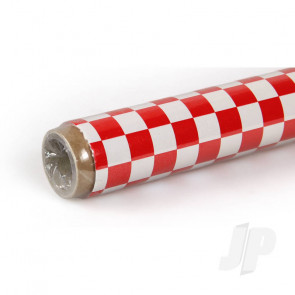 Oracover 2m Fun-4 Small Chequered White/Red Covering for RC Model Planes
