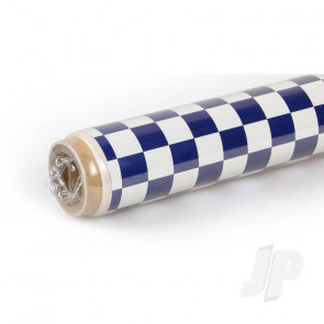 Oracover 2m Fun-4 Small Chequered White/Dark Blue Covering for RC Model Planes