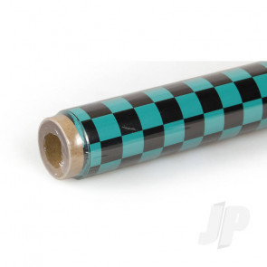 Oracover 2m Fun-4 Small Chequered Turquoise/Black Covering for RC Model Planes