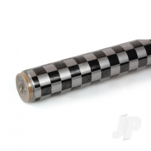 Oracover 2m Fun-4 Small Chequered Silver/Black Covering for RC Model Planes