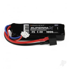 Radient 1000mAh 2S 7.4v 30C RC LiPo Battery w/ Deans (HCT) Connector Plug