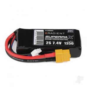 Radient 1350mAh 2S 7.4v 30C RC LiPo Battery w/ XT60 Connector Plug