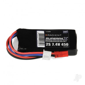 Radient 450mAh 2S 7.4v 30C RC LiPo Battery w/ JST Connector Plug