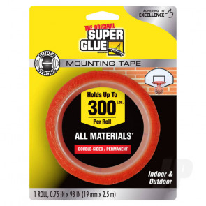 Super Glue Double-Sided Permanent Mounting Adhesive Tape (1 roll, 19mmx2.5m)