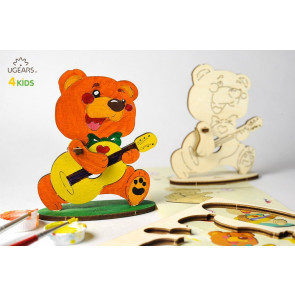 UGears Teddy Bear Cub 3D Wooden Colouring Puzzle Kit for Kids