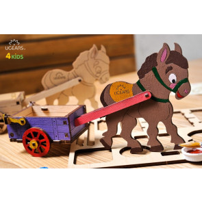 UGears Donkey Horse & Cart 3D Wooden Colouring Puzzle Kit for Kids