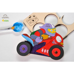 UGears Motorcyclist 3D Wooden Colouring Puzzle Kit for Kids