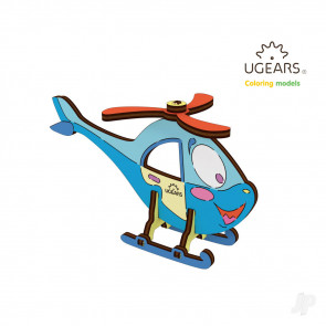 UGears 3D Colouring Model Helicopter Mechanical Wood Construction Kit