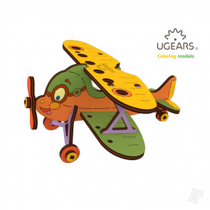 UGears 3D Colouring Model Biplane Paintable Plane Mechanical Wood Construction Kit