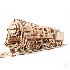 UGears Steam Locomotive Train & Tender Mechanical Wood Construction Kit