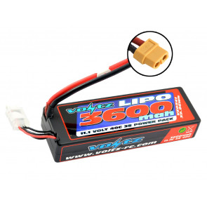 Voltz 3600mAh 3S 11.1V 40C Hard Case LiPo RC Car Battery (2S Size!) w/XT60 Plug