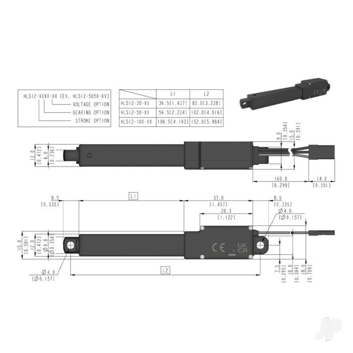 Hitec HLS12-100210-6V 100mm Stroke 210:1 Linear Servo 8kg/2.3mm/s 4.0V - 8.4V