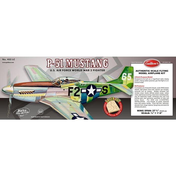 P-51 Mustang Flying Model Balsa Aircraft Kit 705mm Wingspan from Guillow's