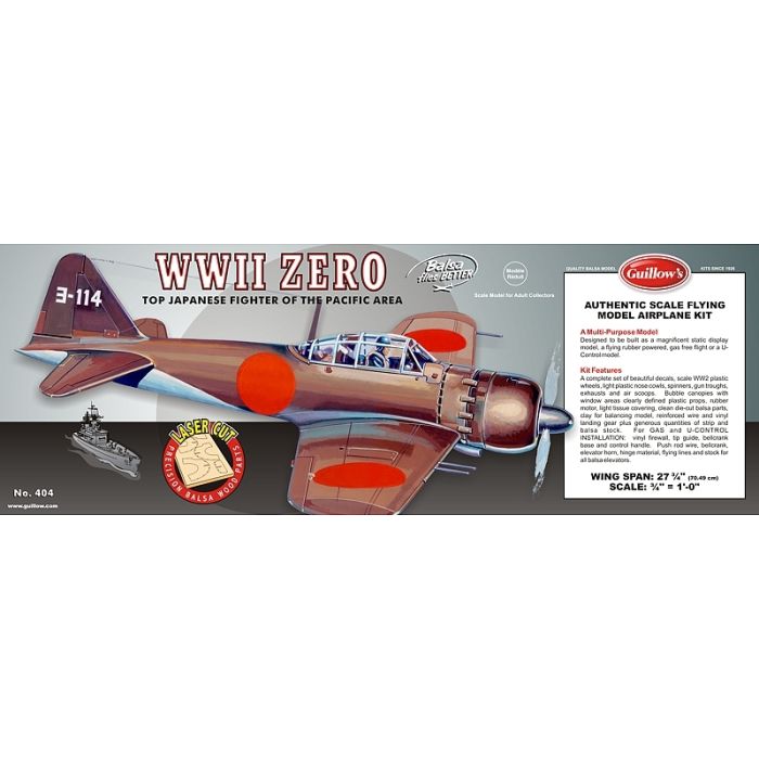 Mitsubishi Zero Flying Model Balsa Aircraft Kit 705mm Wingspan from Guillow's